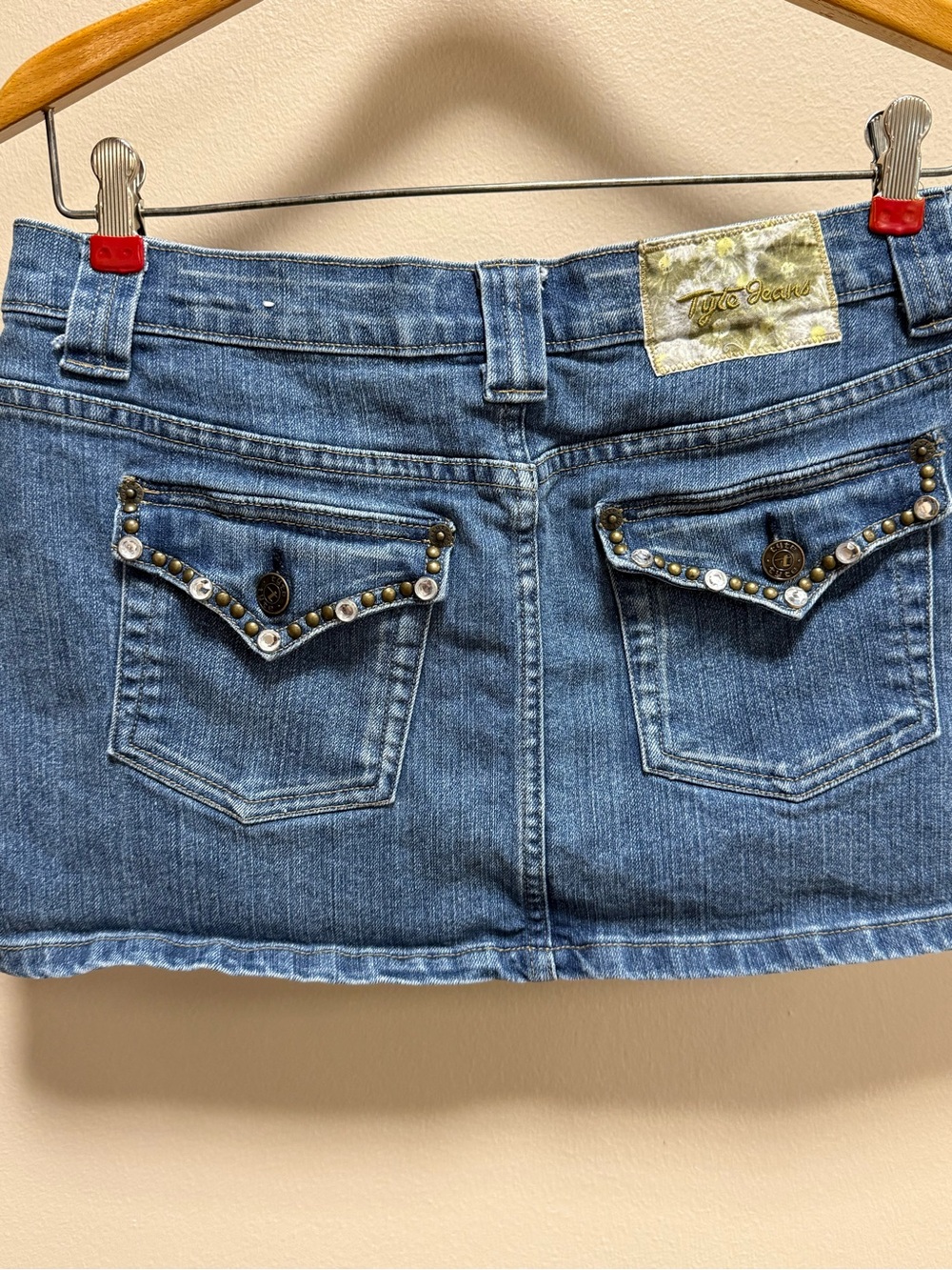 Tyte Jeans Rhinestone Studded Denim Mini Jean Skirt Y2K Low Rise Size 9
